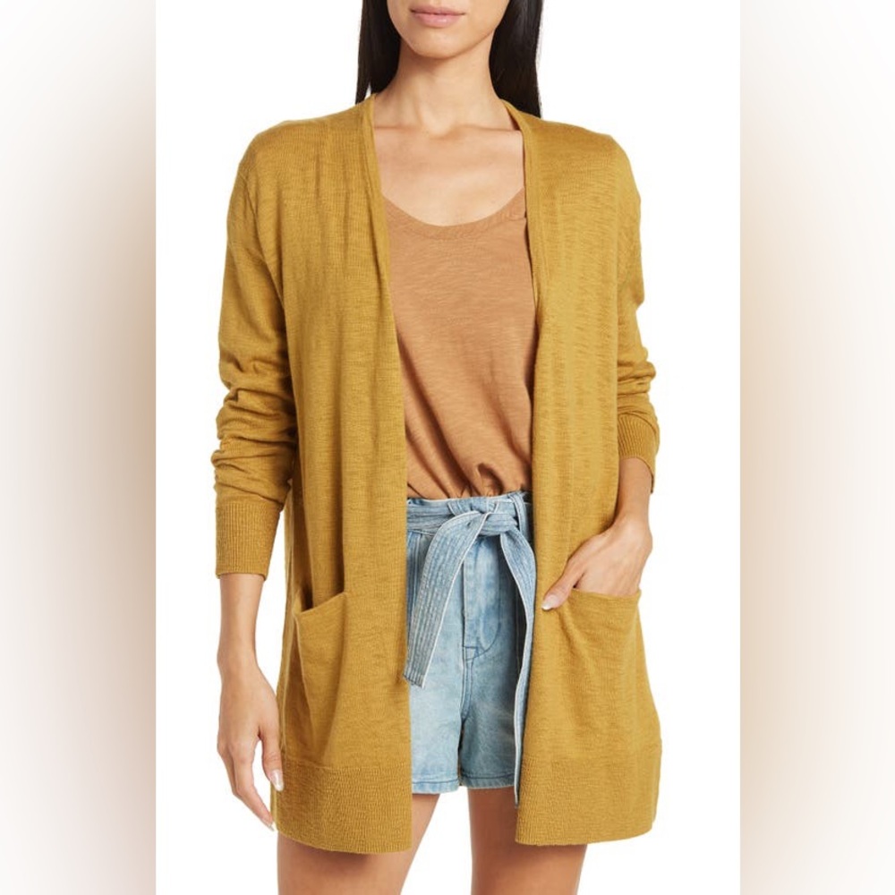 Madewell S summer ryder cardigan slouchy sweater long sleeve mustard cotton